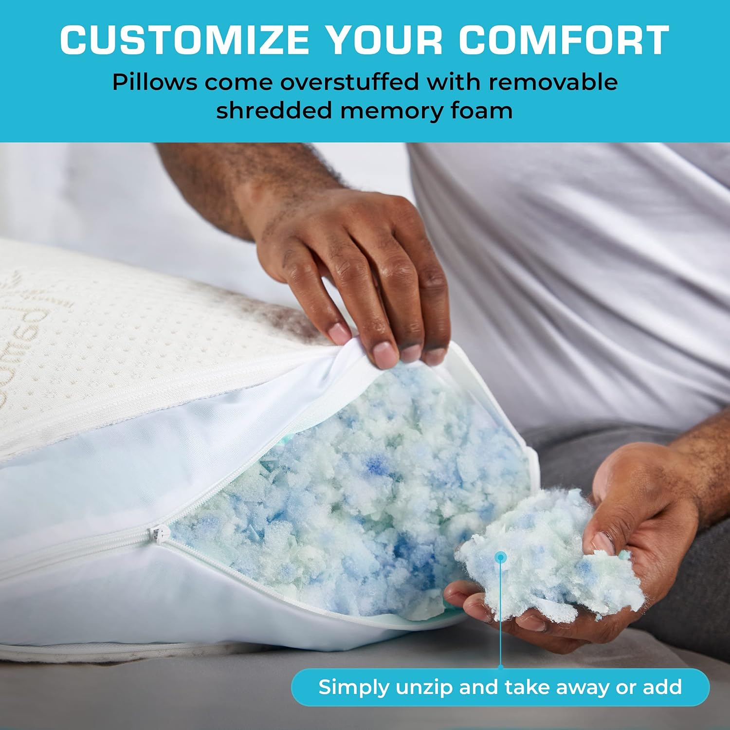 Xtreme Comforts Standard Bed Pillow for Sleeping | Adjustable Shredded Memory Foam Pillows with Removable Cooling Cover | Fluffy Pillows…