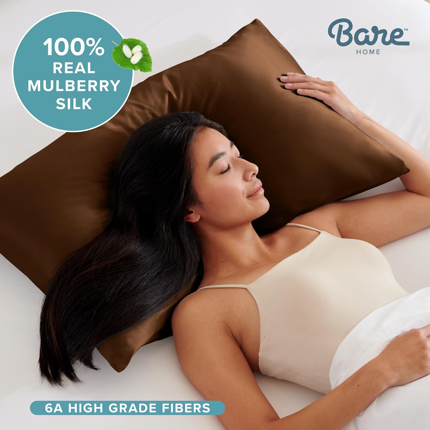 BareHome Bare Home 100% Mulberry Silk Pillowcase for Hair and Skin - Ultra 6A Grade 19 Momme Silk Pillow Case - Hidden Zipper - Breathable…