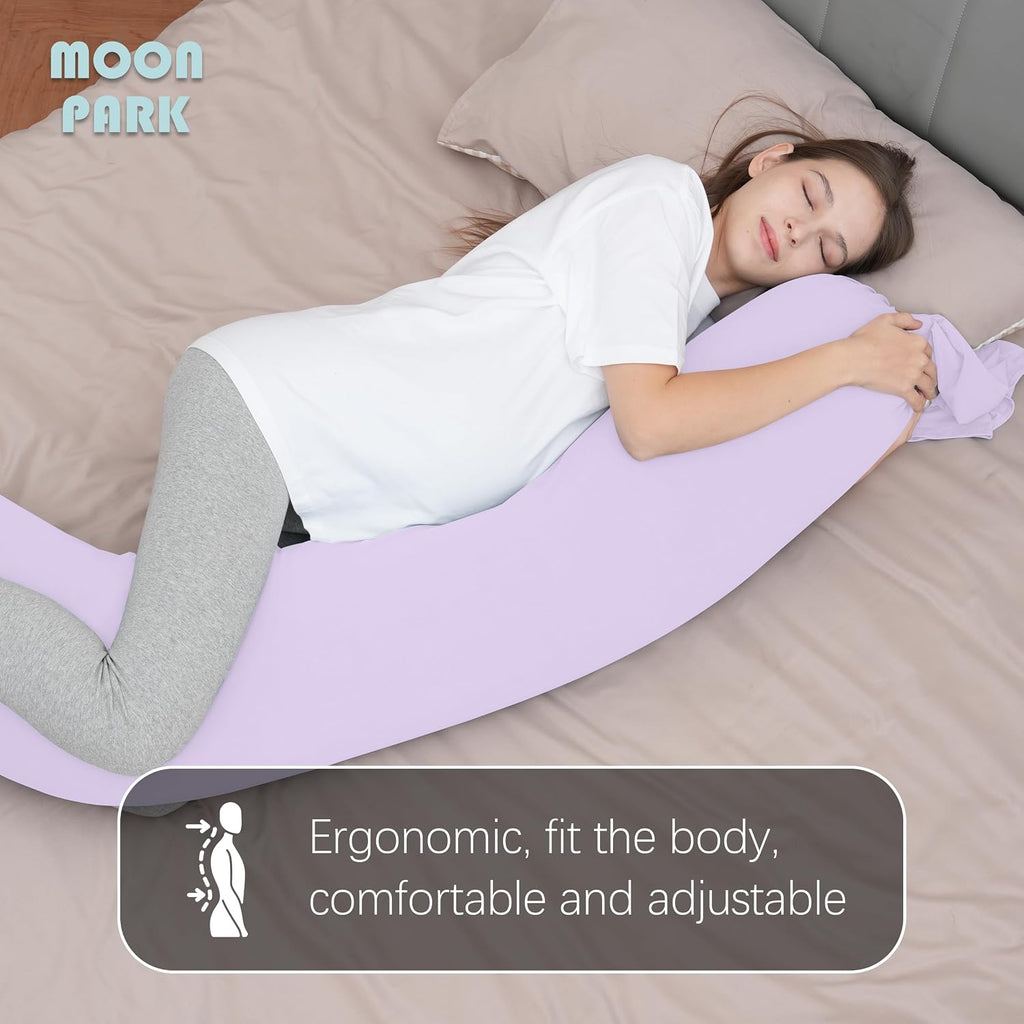 Moonpark MOON PARK Pregnancy Pillow - Incredibly Smooth and Soft Cooling Cover I Shaped Full Body Maternity Pillow with Removable Cover - S…
