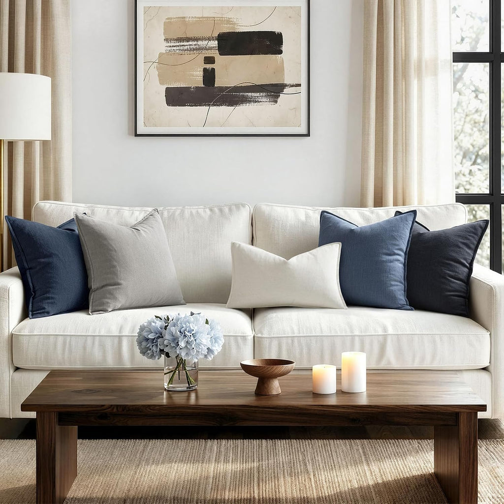 Anroduo Pack of 2 Decorative Linen Pillow Covers Blue Ashes Neutral Farmhouse Boho Soild Cushion Case Soft Accent Pillowcase for Couch Sofa…