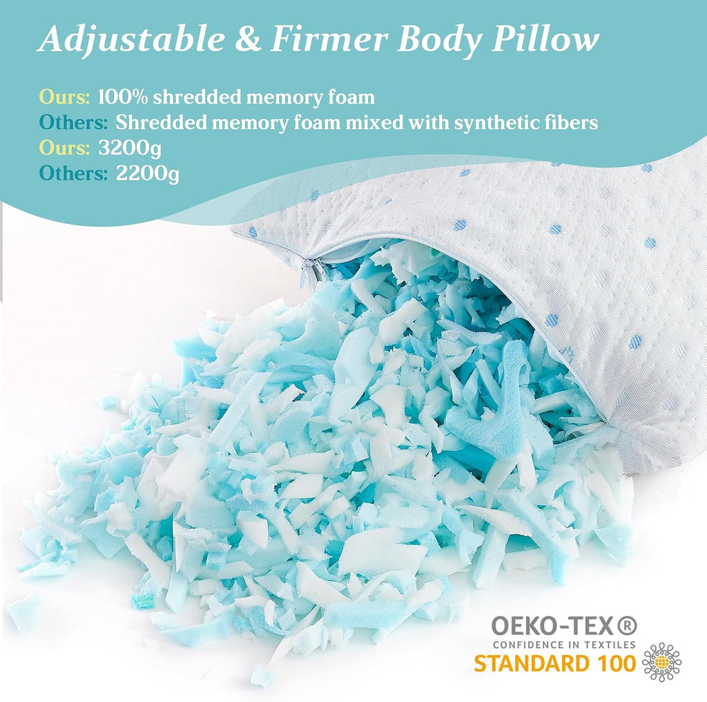 Dreamood Cooling Body Pillow Firmer 3200g 100% Shredded Memory Foam Body Pillows for Adults Side Sleeper Pregnancy Full Body Pillow 20x54 i…