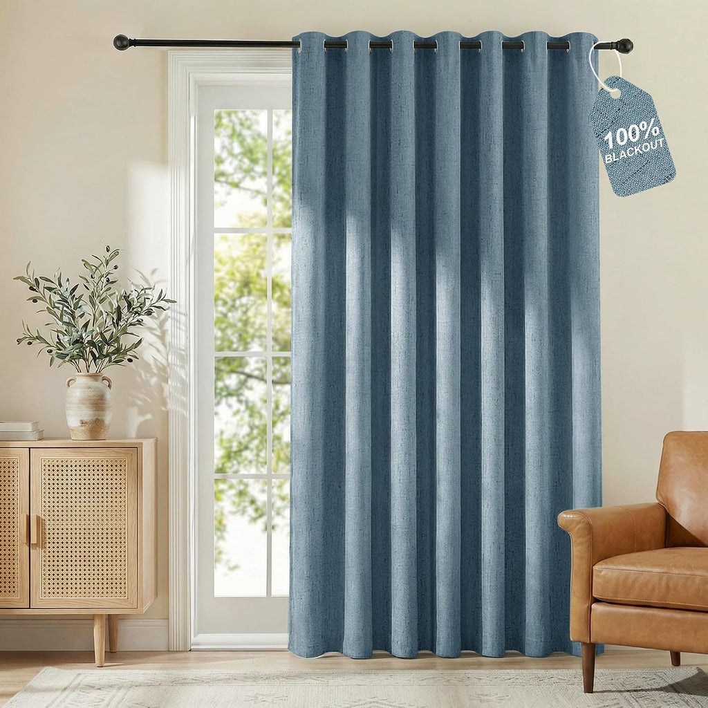 Nicetown 100% Blackout Linen Sliding Door Curtains with White Liner Composite, Grommet Extra Wide Window Treatments Room Divider Drapes for…