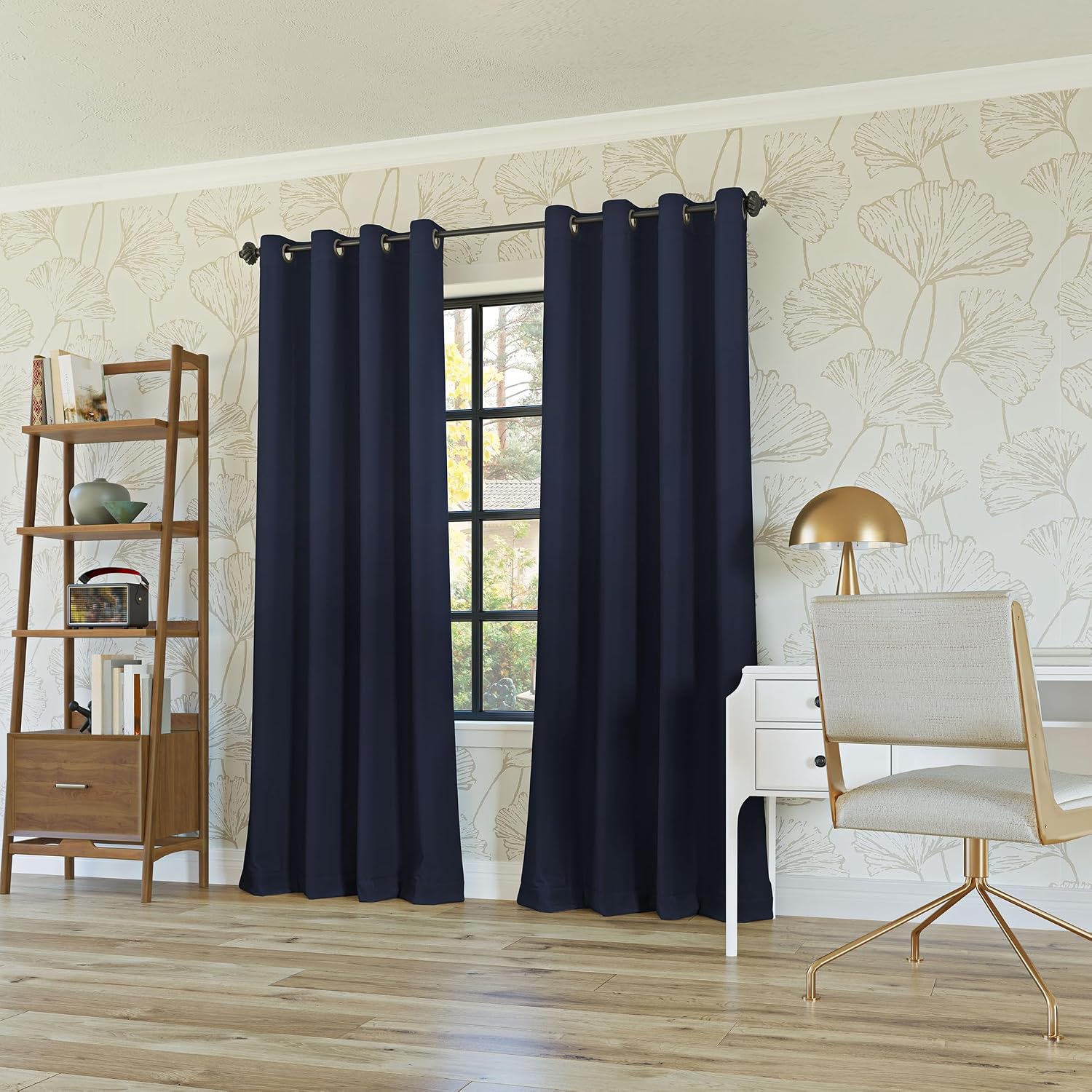 Sun Zero Nordic 2-Pack Theater Grade Noise Reducing Extreme 100% Blackout Grommet Curtain Panel Pair, 52" x 54, Navy Blue