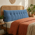 Wedge Reading Pillow Headboard King Size, Headboard Bolster Pillow for Bed, Triangular Backrest Cushion with Removable Corduroy Cover, Blue