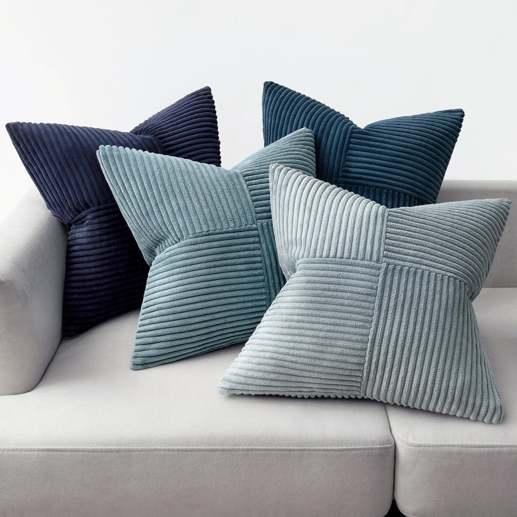 Miulee Dusty Blue Navy Farmhouse Throw Pillow Covers 20x20 Inch Set of 4 Boho Patchwork Gradient Cushion Cases Western Modern Pillow Cases…
