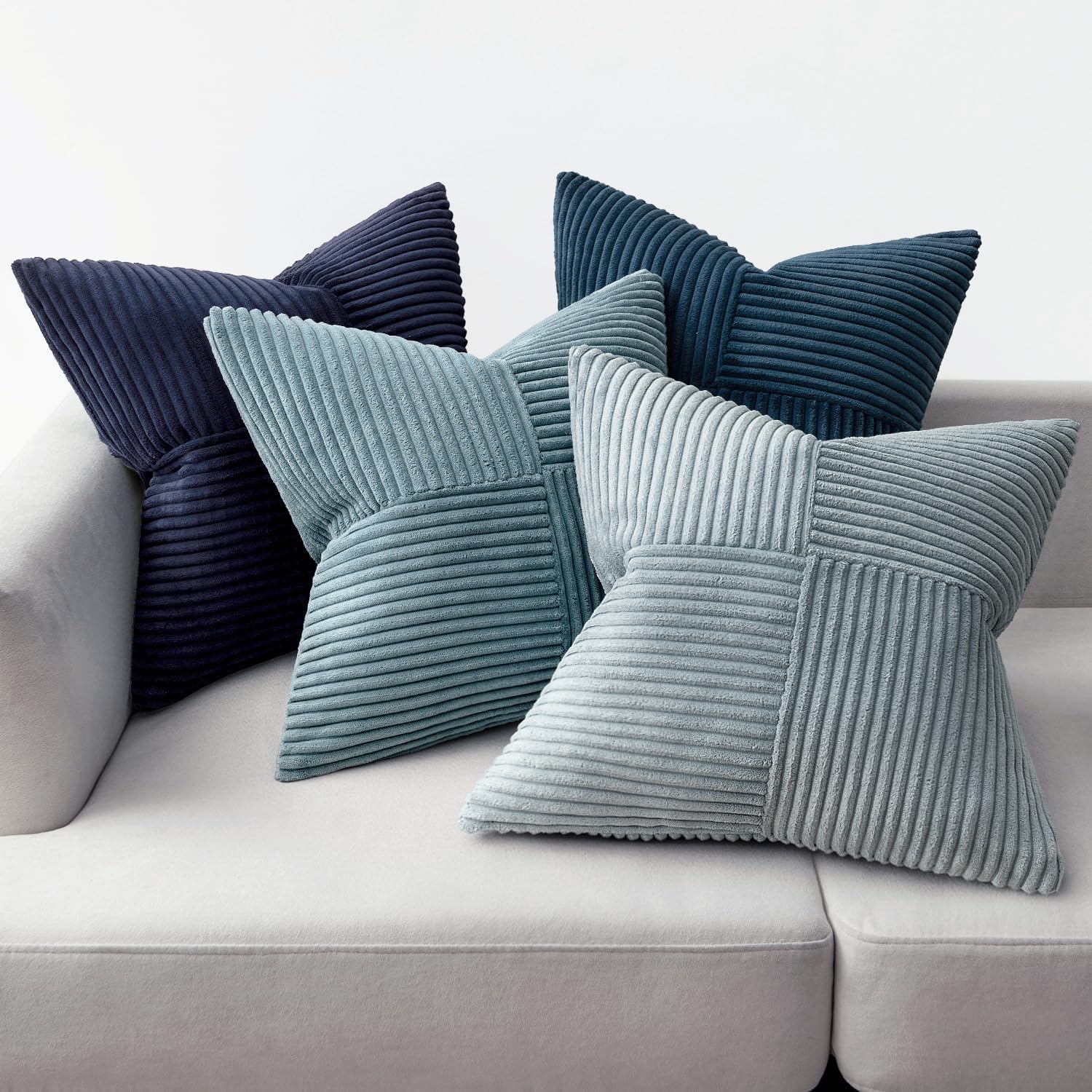 Miulee Dusty Blue Navy Farmhouse Throw Pillow Covers 20x20 Inch Set of 4 Boho Patchwork Gradient Cushion Cases Western Modern Pillow Cases…