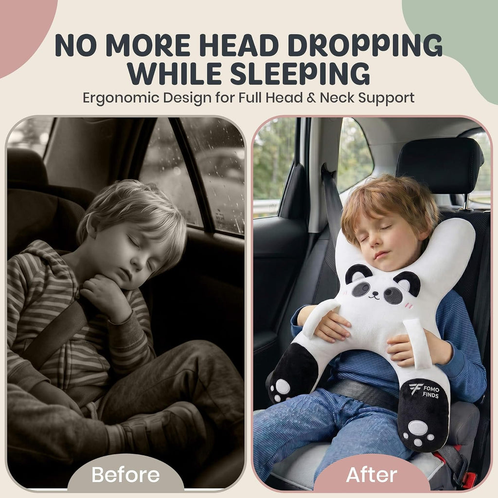 Kids Car Sleeping Pillow - X-Shaped Plush Animal for Neck & Back Support - Hands & Seat Belt Slot - Machine Washable & Compressible…
