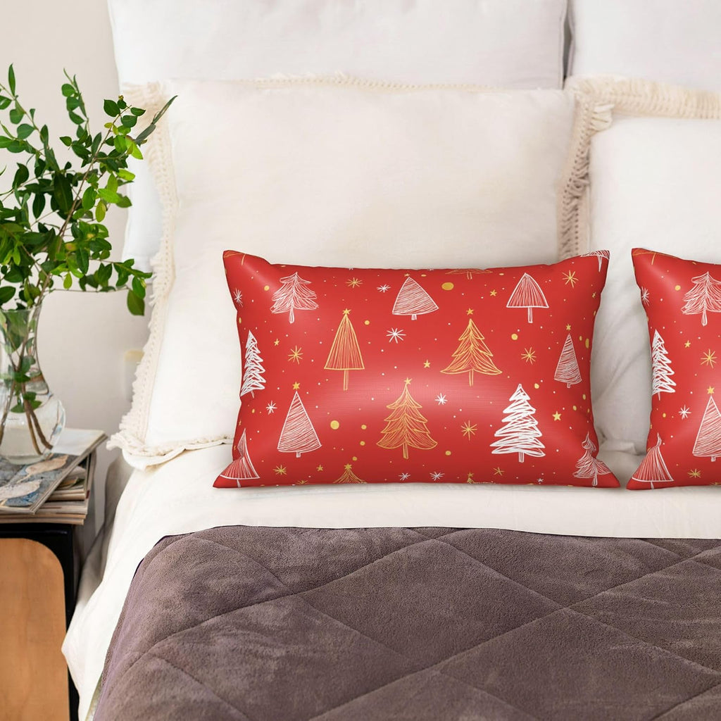 Satin Pillowcase for Hair and Skin White and Gold Xmas Tree Super Soft and Cooling Similar to Silk Pillow Case 1 Pack with Hidden Zipper…
