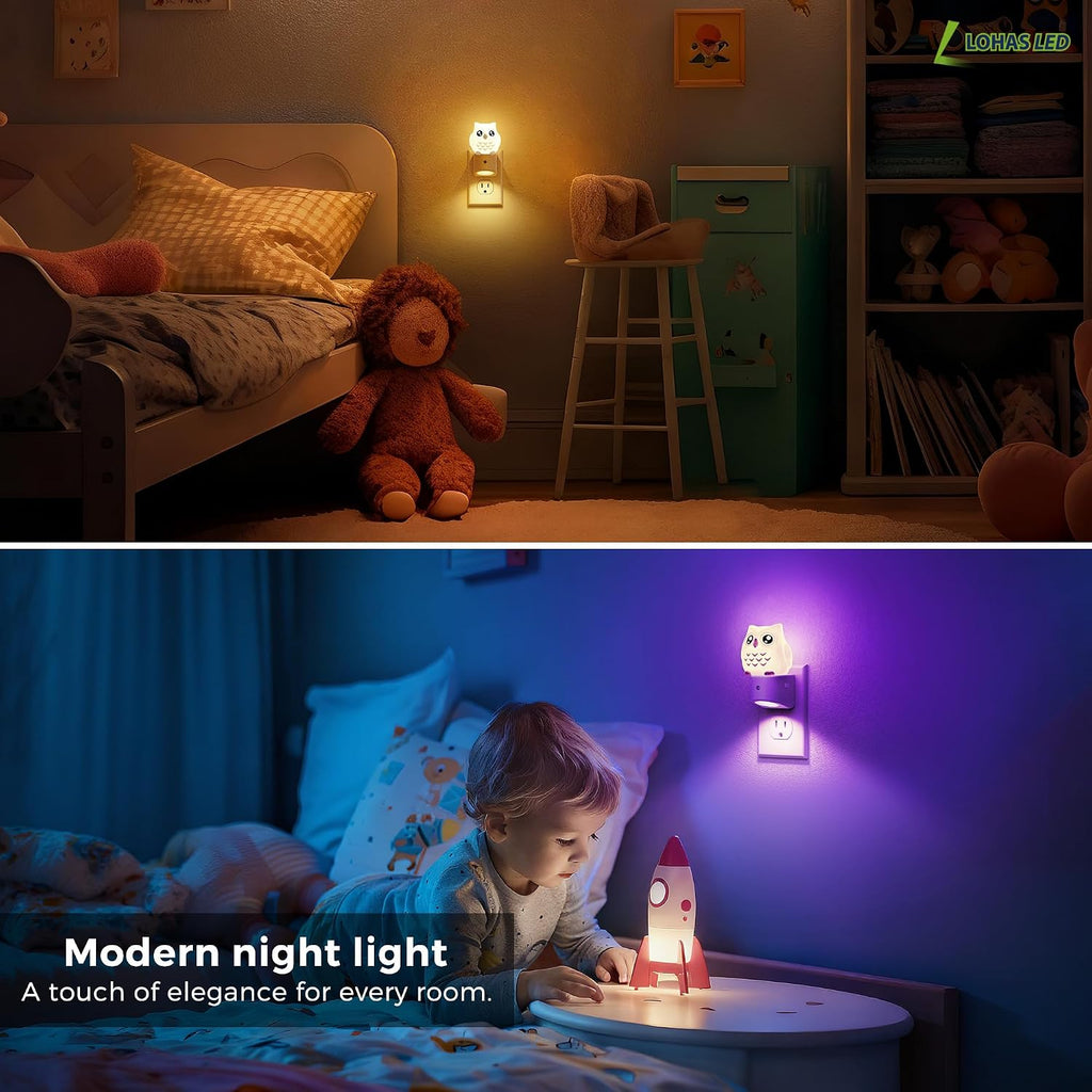 L LOHAS LED Night Light for Kids, 3D Owl Night Light Plug in, Dusk to Dawn Nursery Night Lights, RGB+Soft White 3000K, 3 Lighting Modes…