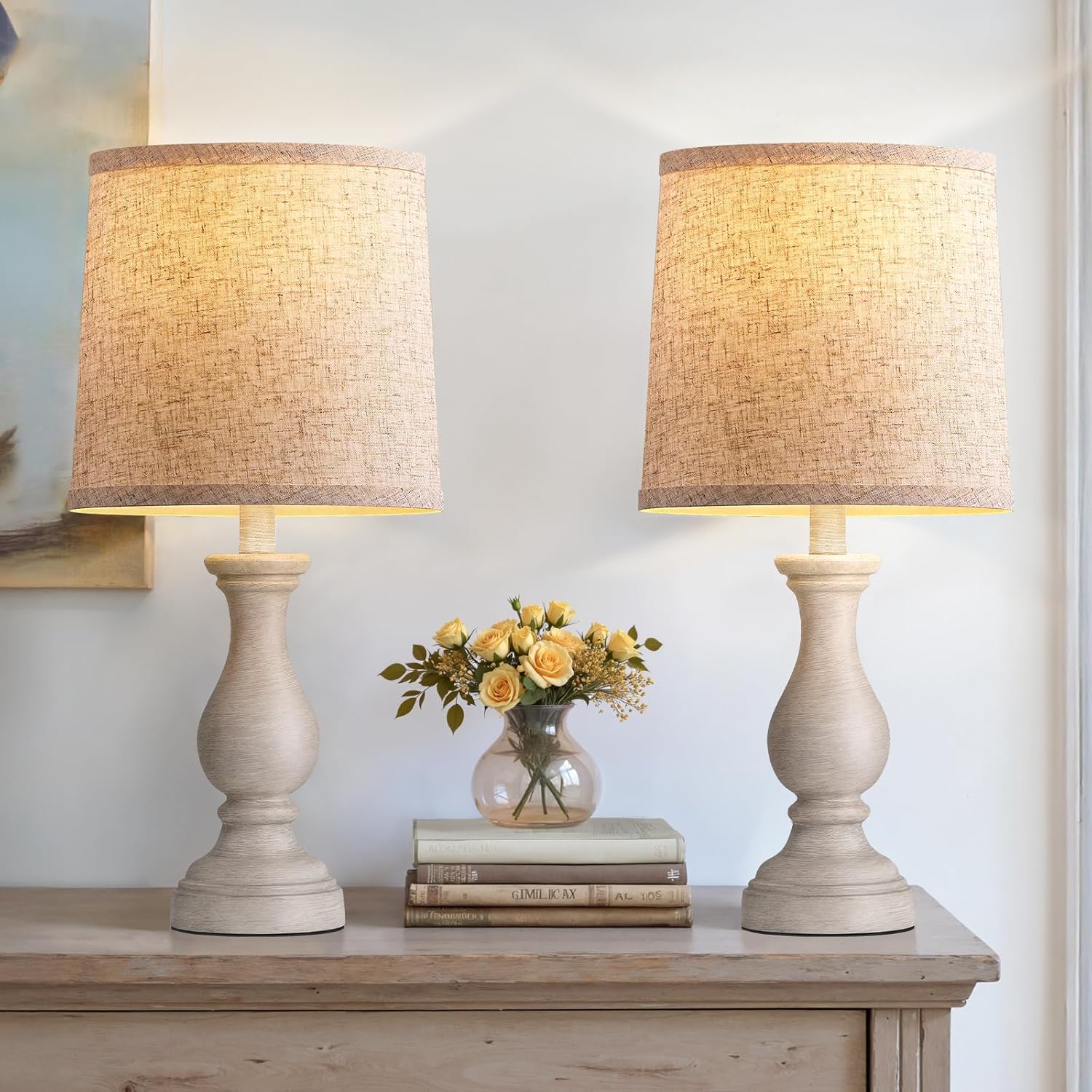 Seealle Farmhouse Table Lamps Set of 2 - Rustic Bedroom Lamps for Living Room, 22" Boho Bedside Lamp for Night Stands End Table Office…