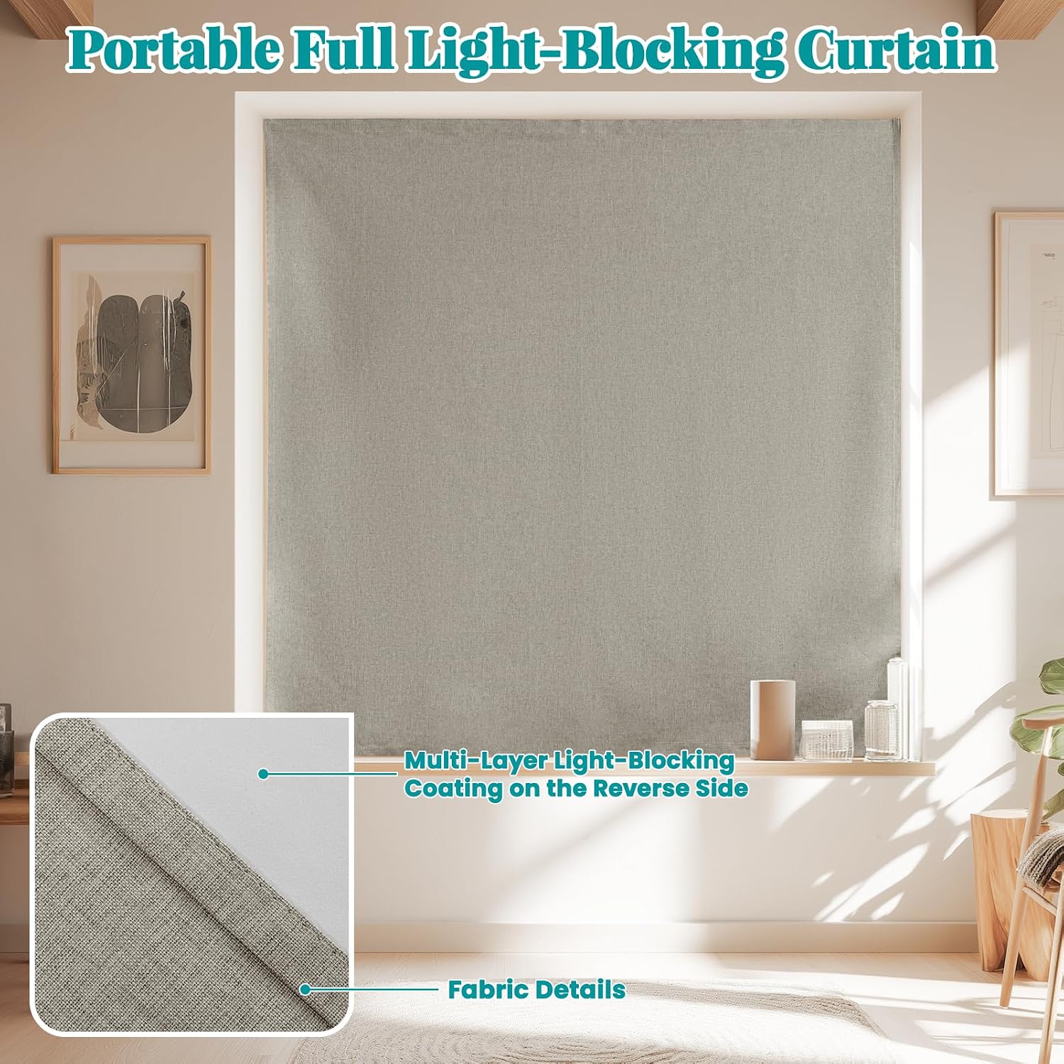100% Blackout Self Adhesive Curtains, Black Out Shade for Window, Fabric Temporary Window Coverings Easy to Hang Curtains No Rod Needed…
