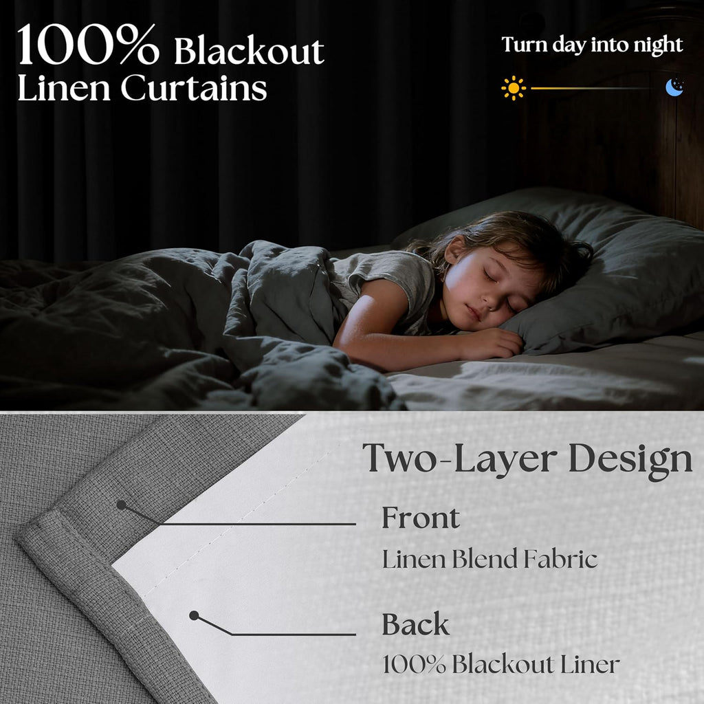 Twodrapes Grey Pleated Linen Blackout Curtains 84 Inches Long for Bedroom Living Room Pinch Pleat Black Out Thermal Insulated Ring Hooks Ba…