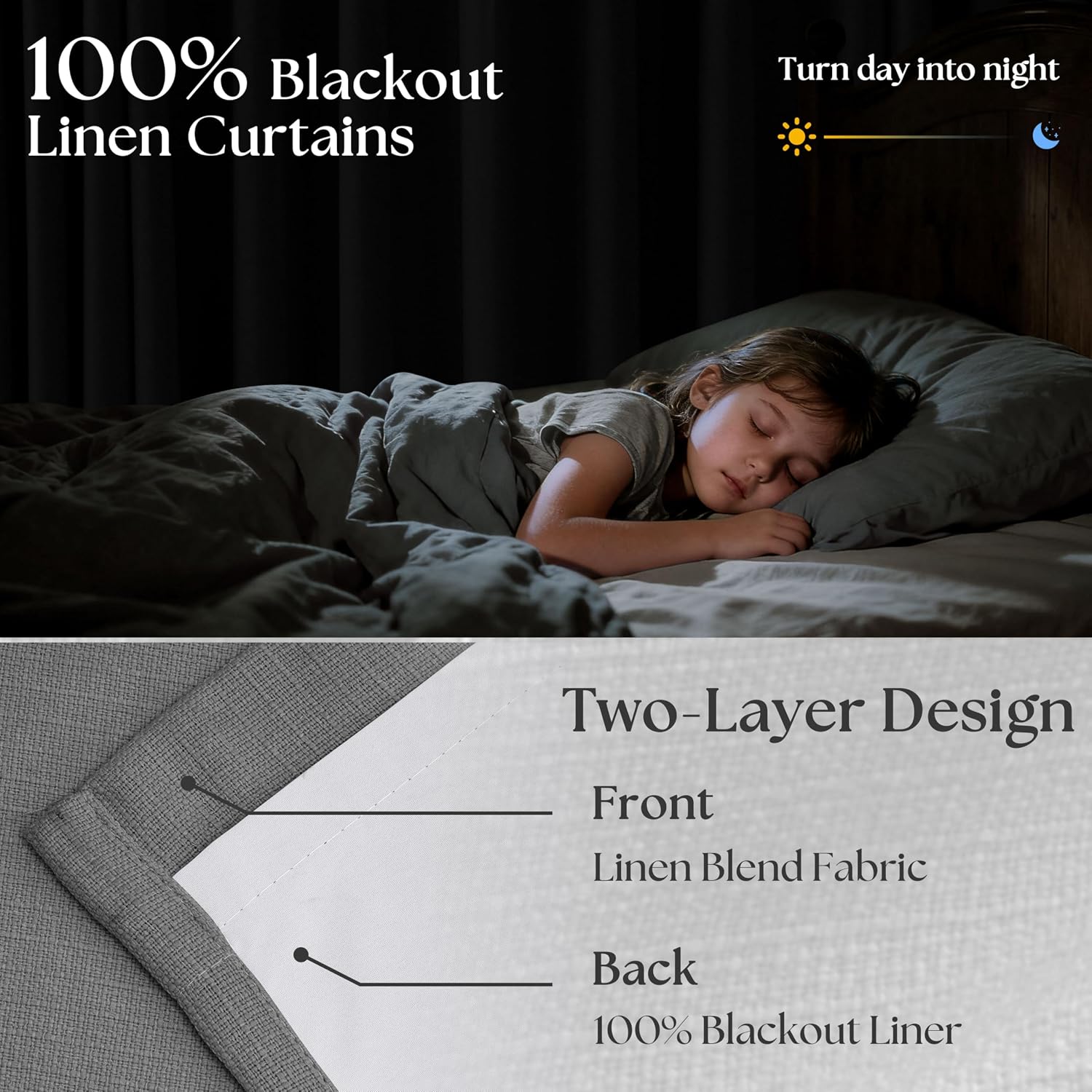 Twodrapes Grey Pleated Linen Blackout Curtains 80 Inches Long for Bedroom Living Room Pinch Pleat Black Out Thermal Insulated Ring Hooks Ba…