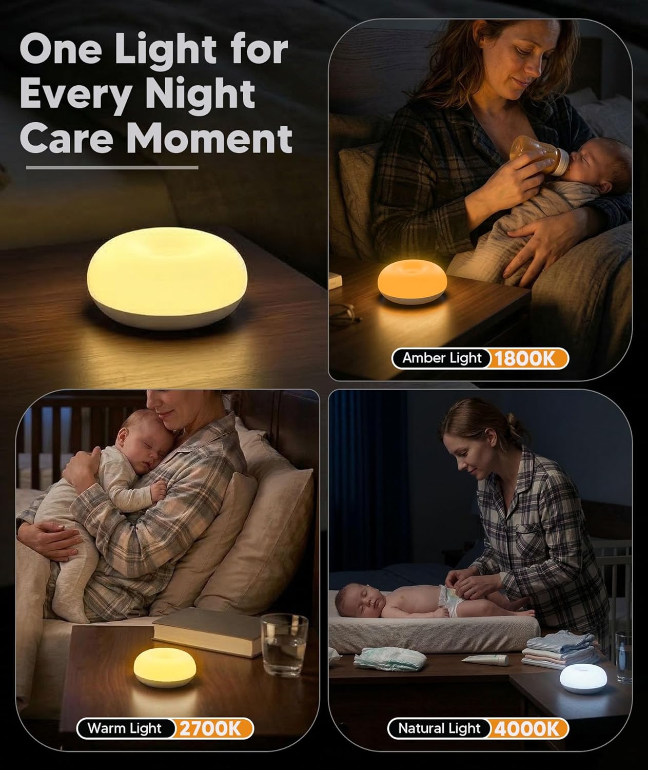 Bakzon Baby Night Light, 1800K Amber No Blue Light for Breastfeeding & Diaper Changes, Dimmable Silicone Egg Lamp with Flip Control…