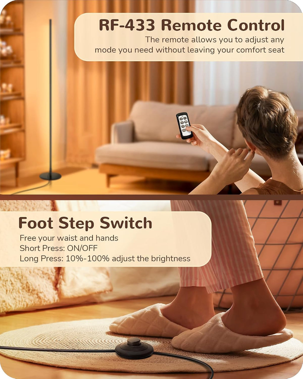 EDISHINE Floor Lamps for Living Room, Remote Control & Foot Switch Corner Floor Lamp, 10%-100% Dimmable Standing Lamp with 7 Color…