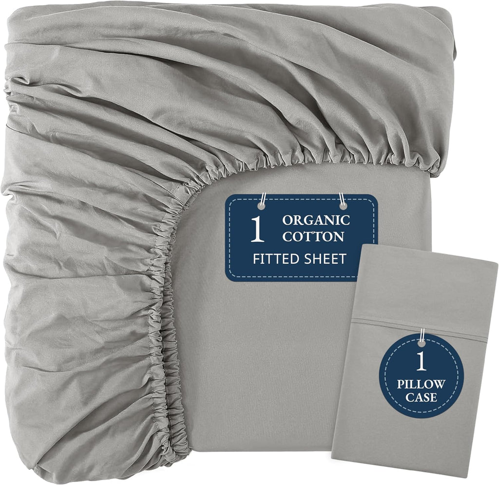 LANE LINEN 100% Organic Cotton Twin Fitted Sheets, 2-Piece Set (1 Fitted Sheet, 1 Pillowcase), Percale Weave, Lightweight, Ultra Soft…