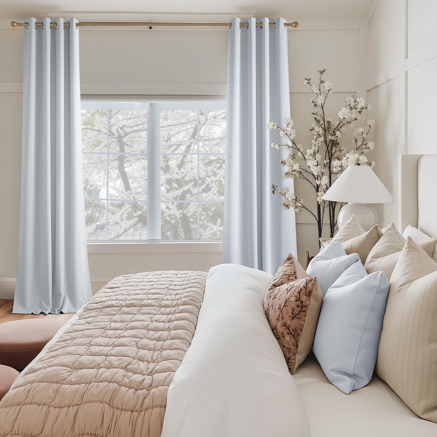 Nicetown Room Darkening Draperies Curtains Panels, 2 Panels Greyish White W52 x L84 White