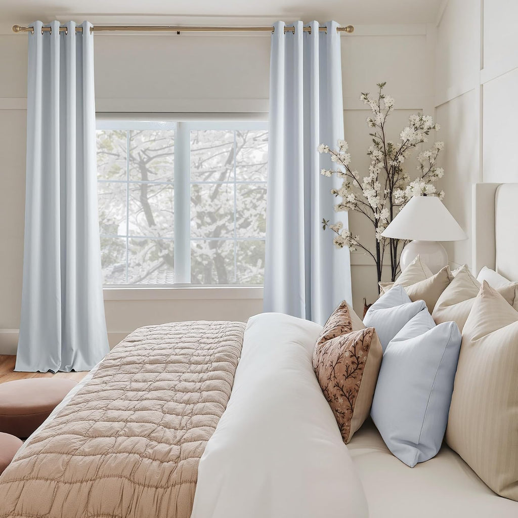 Nicetown Room Darkening Draperies Curtains Panels, 2 Panels Greyish White W52 x L90 White