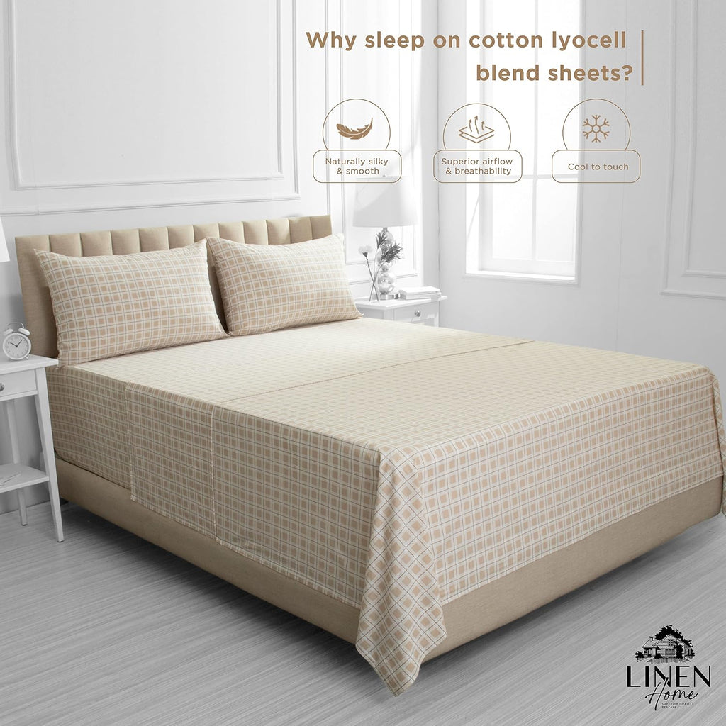 Linen Home Cotton Lyocell Blend Percale Sheet Set Queen Size - 4 Piece Deep Pocket Bedding, Pre-Washed & Shrunk, Crisp Cooling Fabric…