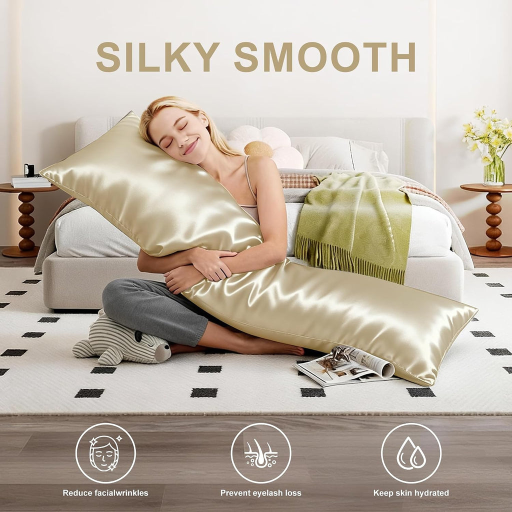 Awvco Body Pillow Cover - Cooling Silky Smooth Satin Pillowcase for Hot Sleepers, Skin & Hair Friendly- Breathable & Stretchy for Al…