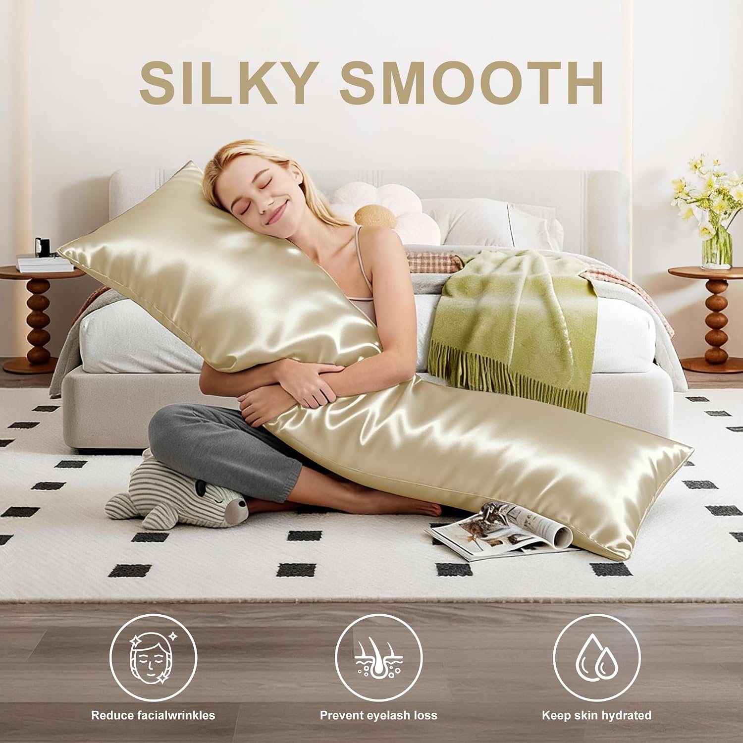 Awvco Body Pillow Cover - Cooling Silky Smooth Satin Pillowcase for Hot Sleepers, Skin & Hair Friendly- Breathable & Stretchy for Al…