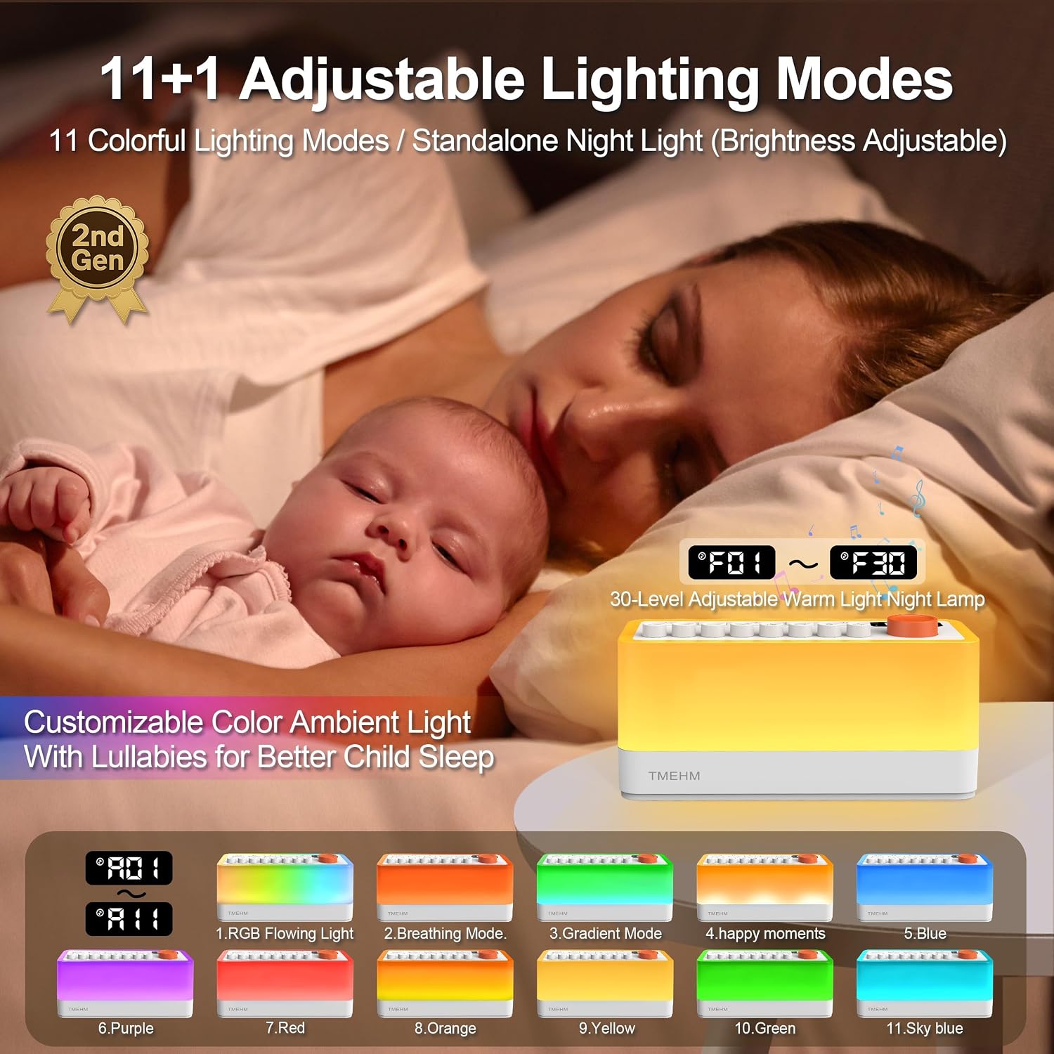 Tmehm 3-in-1 Sleep Sound Machine with 8 Mixable Nature Sounds, Portable Bluetooth Speaker & 12-Color Night Light, White Noise, Sleep Timer…
