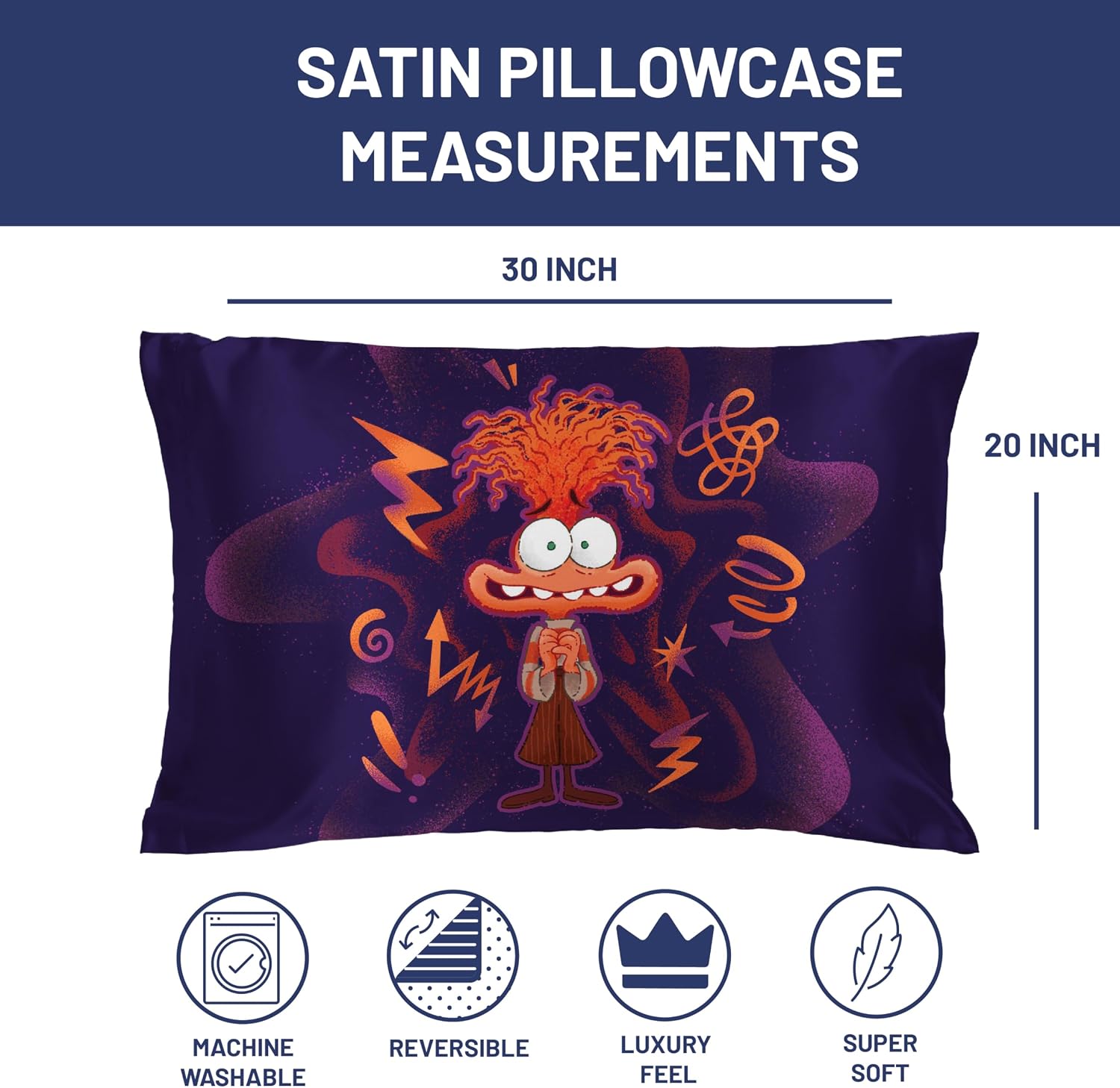 JayFranco Jay Franco Disney Pixar Inside Out Anxiety Satin Pillowcase - Standard Size 20x30 Inch Silky Soft Dark Purple Pillow Cover 30 inch