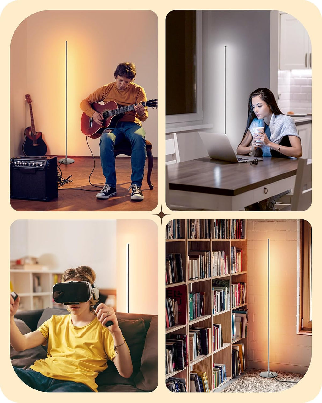 EDISHINE LED Corner Floor Lamp, Minimalist Dimmable Light with Remote, 57.5 Inches Tall Floor Lamps for Living Room, Bedroom, Home…