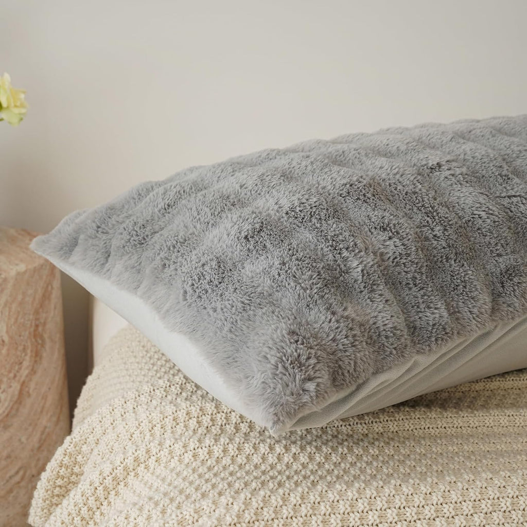 Memfydu Full Body Pillow with Fluffy Bubble Waffle Carved Faux Fur Removable Cover, Long Bed Pillow Adult 20x54 Inches for Side Sleeper and…