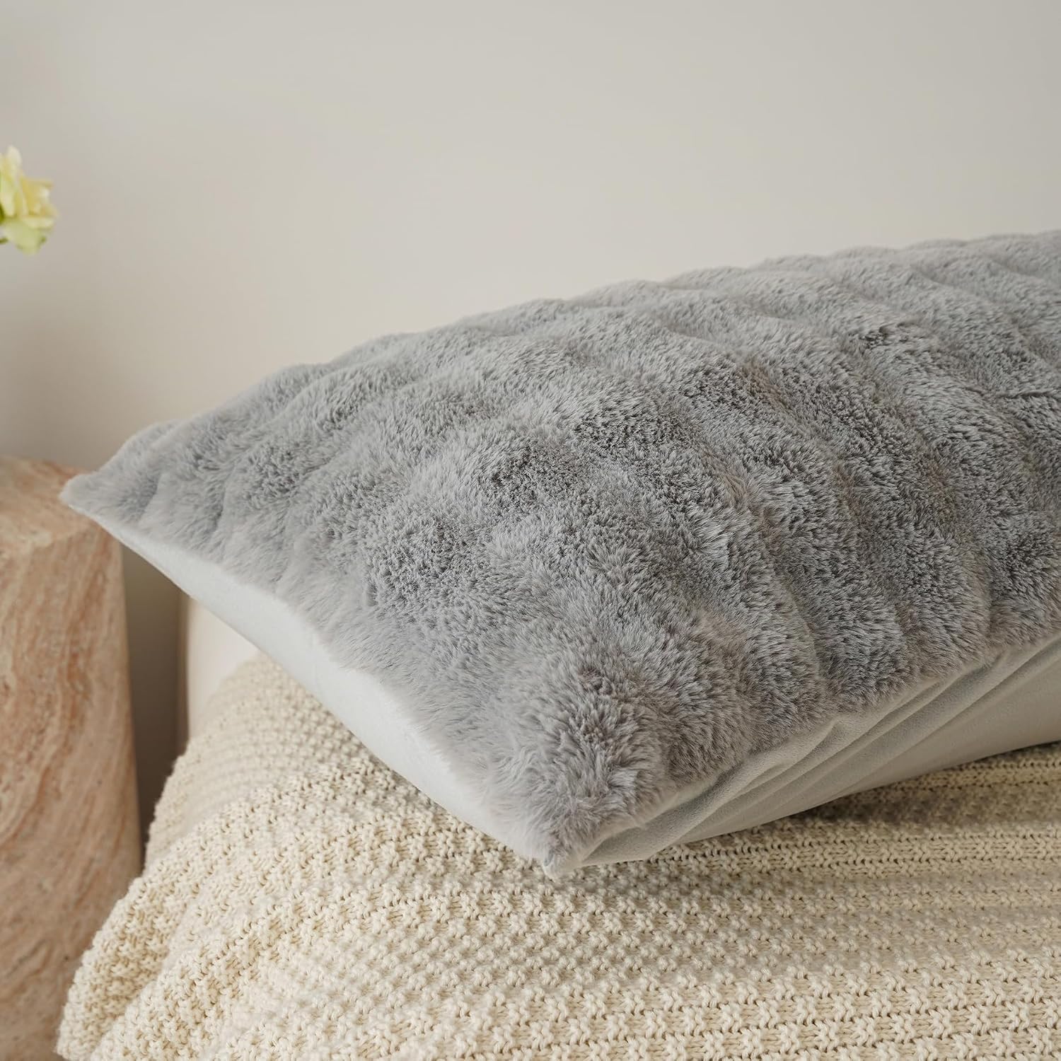 Memfydu Full Body Pillow with Fluffy Bubble Waffle Carved Faux Fur Removable Cover, Long Bed Pillow Adult 20x54 Inches for Side Sleeper and…