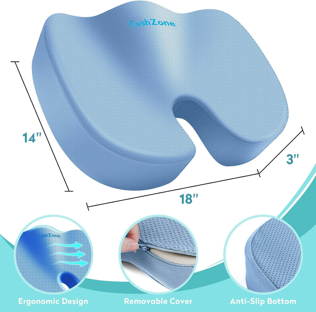 CushZone Office Chair Seat Cushion, Cooling Gel Enhanced Memory Foam Cushion for Long Sitting - Back, Sciatica, Coccyx, Tailbone Pillow - f…