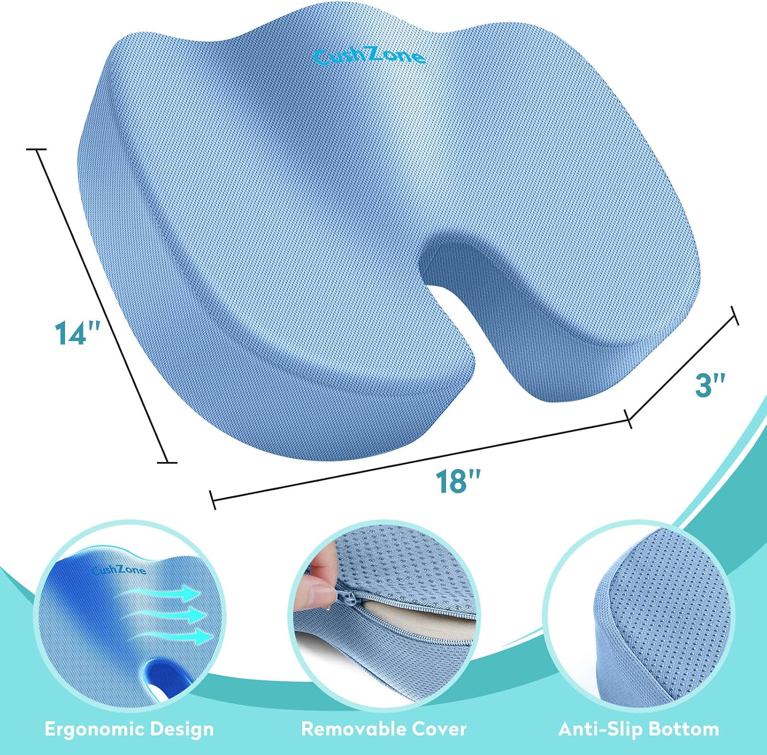 CushZone Office Chair Seat Cushion, Cooling Gel Enhanced Memory Foam Cushion for Long Sitting - Back, Sciatica, Coccyx, Tailbone Pillow - f…