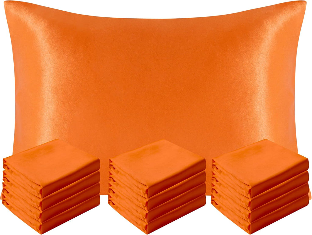 Ntbay 12 Pack Satin Queen Pillowcases for Hair and Skin, Luxurious and Silky Pillow Cases with Envelope Closure, 20 x 30 Inches, Orange 12…