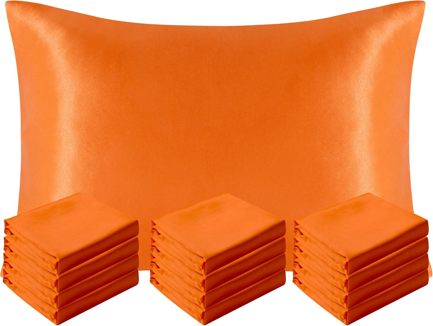 Ntbay 12 Pack Satin Queen Pillowcases for Hair and Skin, Luxurious and Silky Pillow Cases with Envelope Closure, 20 x 30 Inches, Orange 12…
