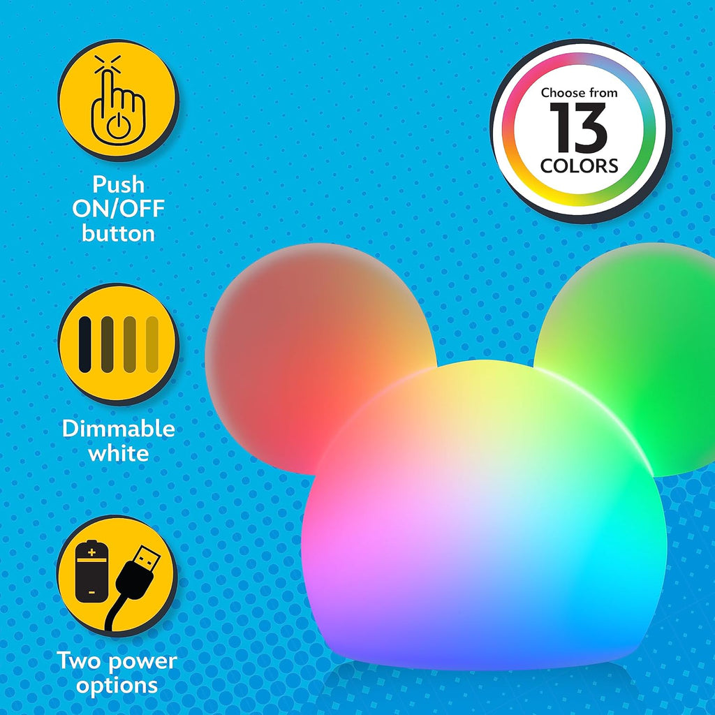 Disney Mickey Mouse Squishy Light, Color Changing, Night Light for Kids, USB Lamp, Battery Operated, Dimmable, Ideal for Bedroom…