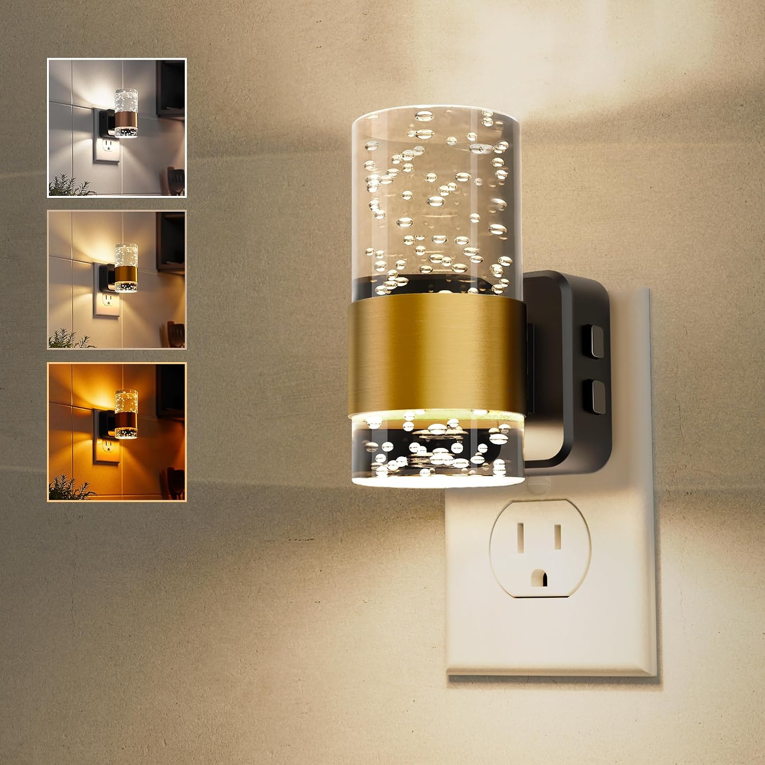 Night Lights Plug into Wall, Dimmable Night Light with Dusk-to-Dawn Light Sensor, Soft White/Cool White/Amber 3 Light Color, Adjustable…