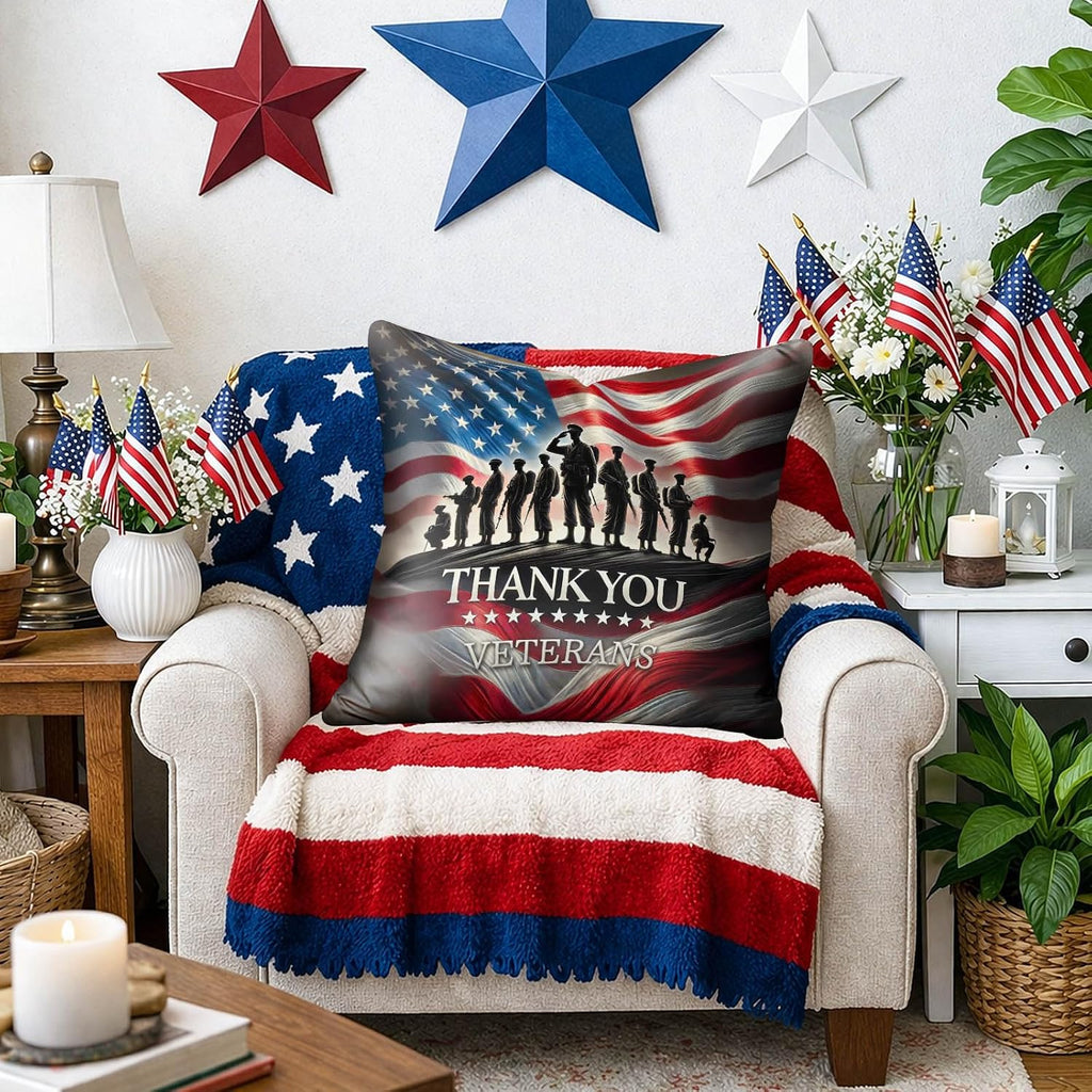 BlissYard Patriotic Throw Pillow Covers 18x18 Set of 2 American Flag Decorative Pillow Covers Thank You Veterans Patriotic Home Decor for…