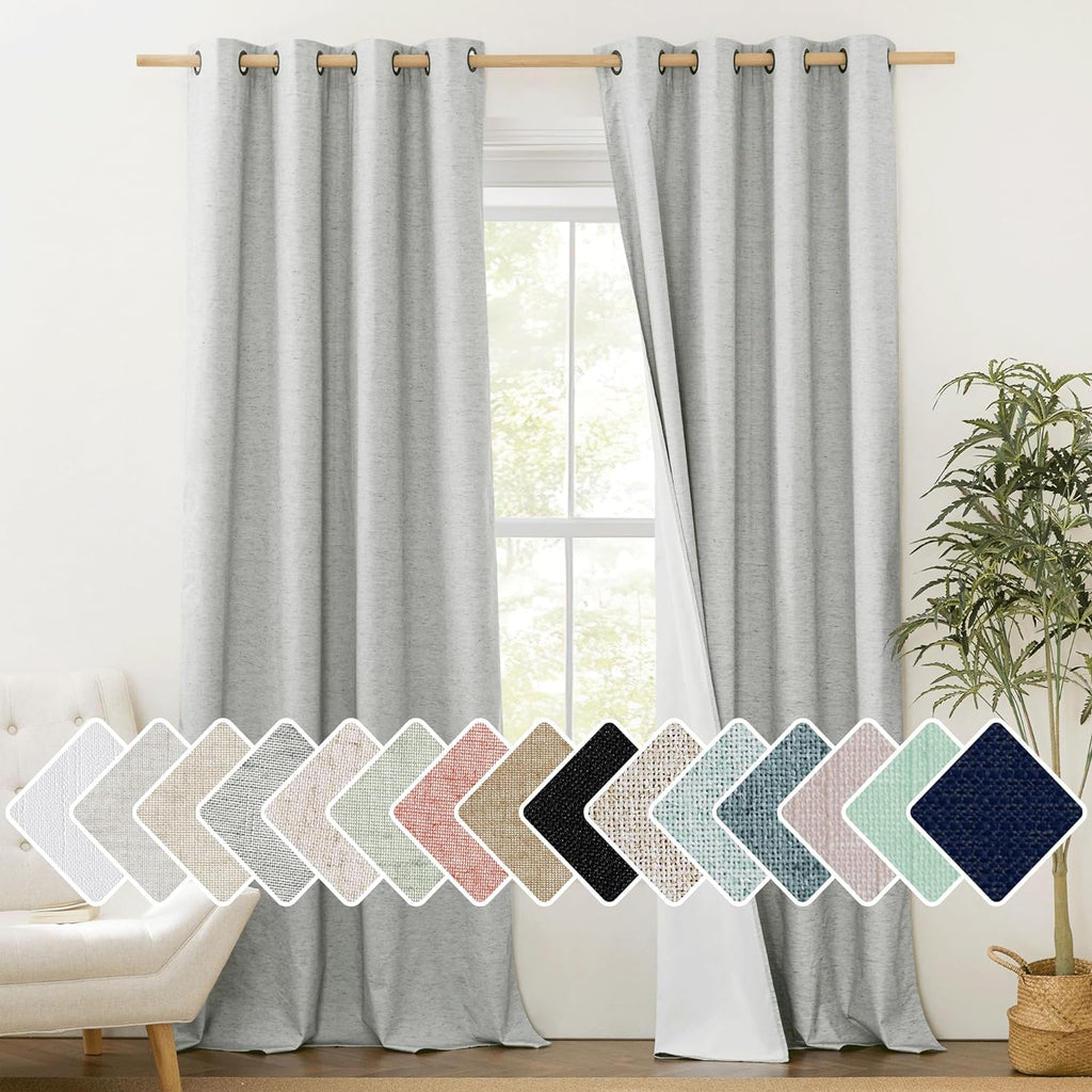 NICETOWN Grey Long Linen Full Shade Panels, 52" Wide x 120" Long, Pair of Thermal Insulated & Energy Efficiency Blackout Curtains for…