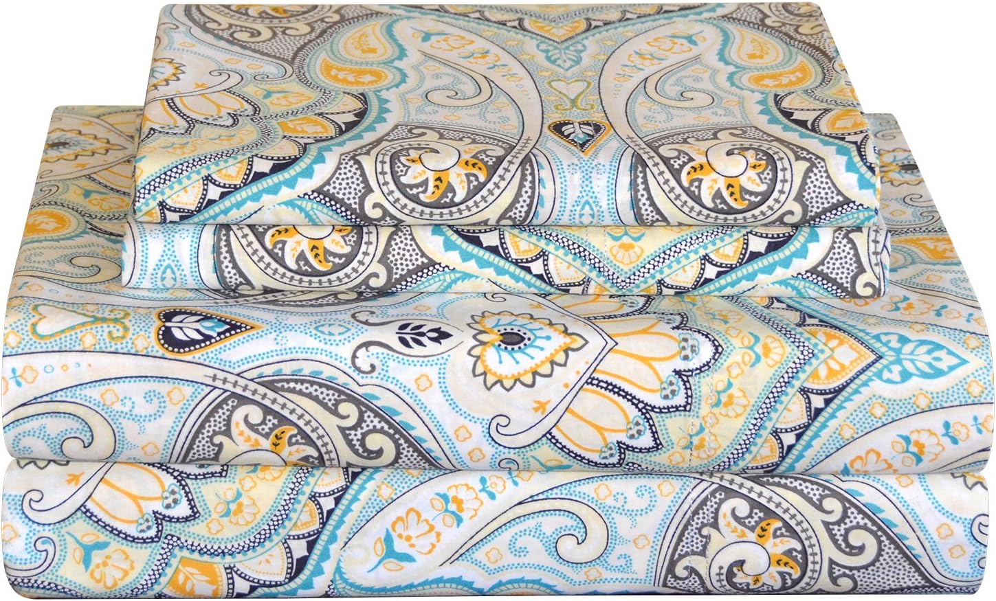 Pointehaven Bedding 4 Pieces King 100% Cotton Percale Sheets- Printed Bed Sheet & Pillowcase Sets- Soft Cotton Bed Sheets Set- Fits Mattres…