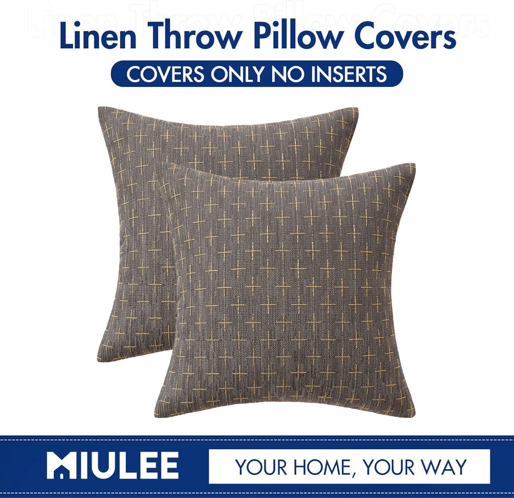 MIULEE Pack of 2 Decorative Burlap Linen Euro Sham Throw Pillow Covers for Sofa Couch Bed 24x24 Inch Modern Farmhouse Pillowcase Rustic…