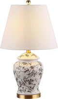 JONATHAN Y 22" Gray/White Ceramic Table Lamp, French Country Chinoiserie Ginger Jar LED Bedside Lamp for Living Room Bedroom, White Linen…