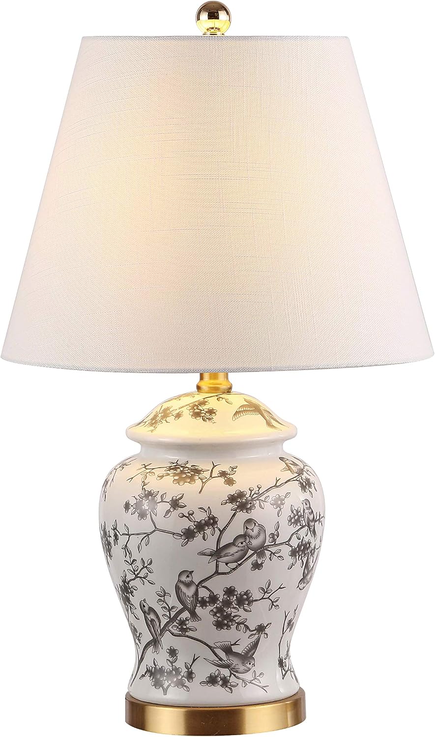 JONATHAN Y 22" Gray/White Ceramic Table Lamp, French Country Chinoiserie Ginger Jar LED Bedside Lamp for Living Room Bedroom, White Linen…