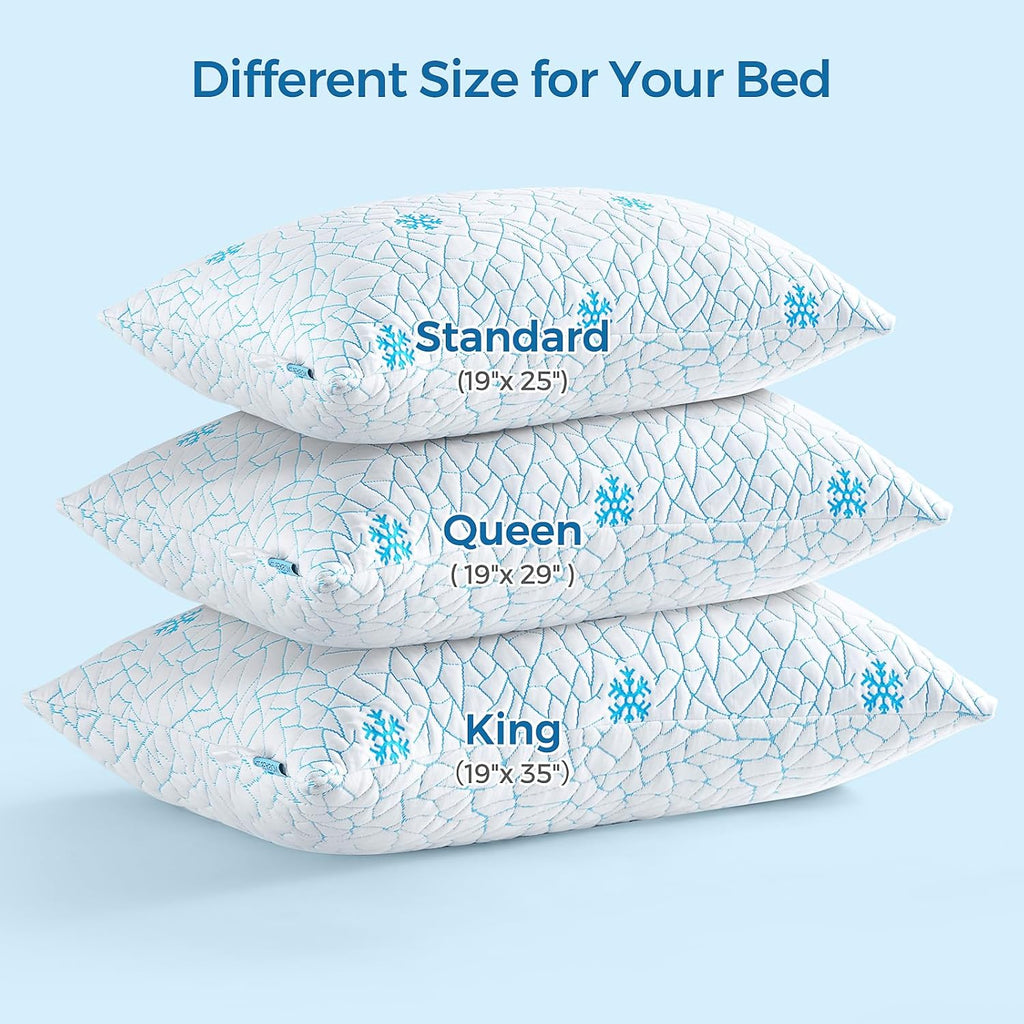 Standard Shredded Memory Foam Pillow Set of 2 Pack, Adjustable Height Cooling Pillows with Washable Cover for Side Back and Stomach…