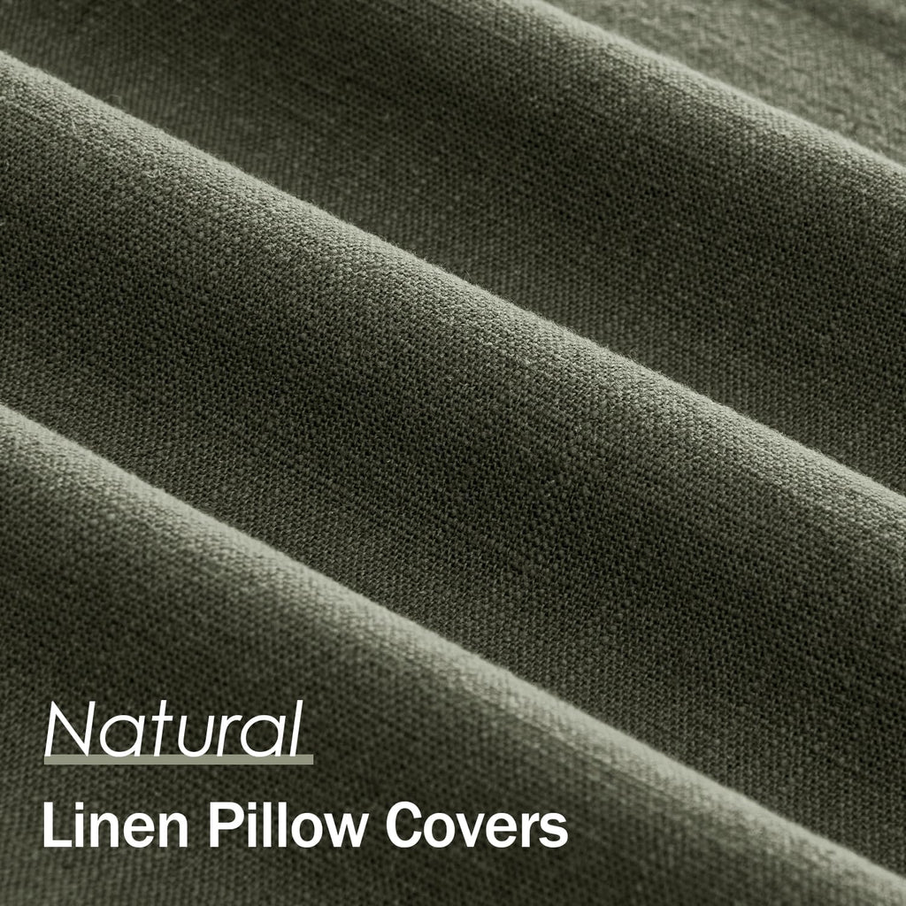 Anroduo Pack of 2 Decorative Linen Pillow Covers Rifle Green Euro Sham Neutral Farmhouse Boho Soild Cushion Case Soft Accent Pillowcase for…