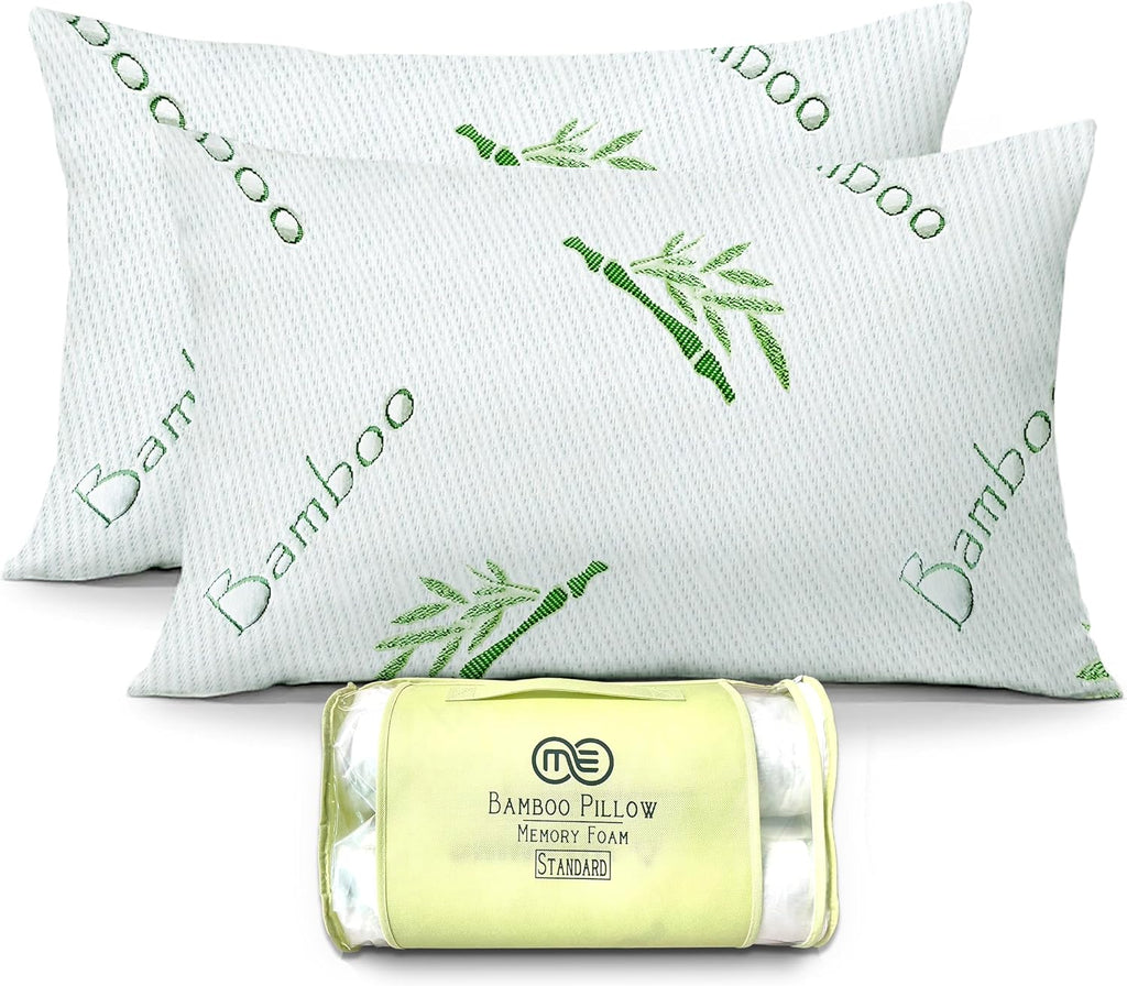 OMEO 2 Pack Standard Size Rayon Derived from Bamboo Pillow for Sleeping Shredded Memory Foam Bed Pillows for Side, Back and Stomach…