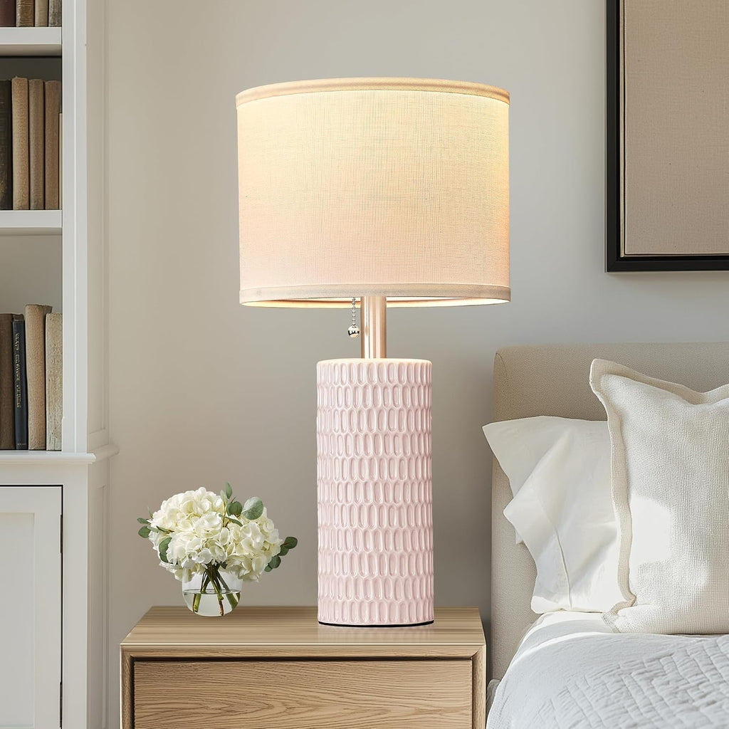 Reaketon Table Lamps for Living Room Set of 2, Ceramic Table Lamps for Bedroom, 20" Modern Lamps for Night Stands, Pink