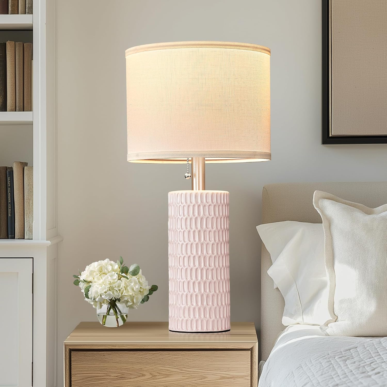 Reaketon Table Lamps for Living Room Set of 2, Ceramic Table Lamps for Bedroom, 20" Modern Lamps for Night Stands, Pink
