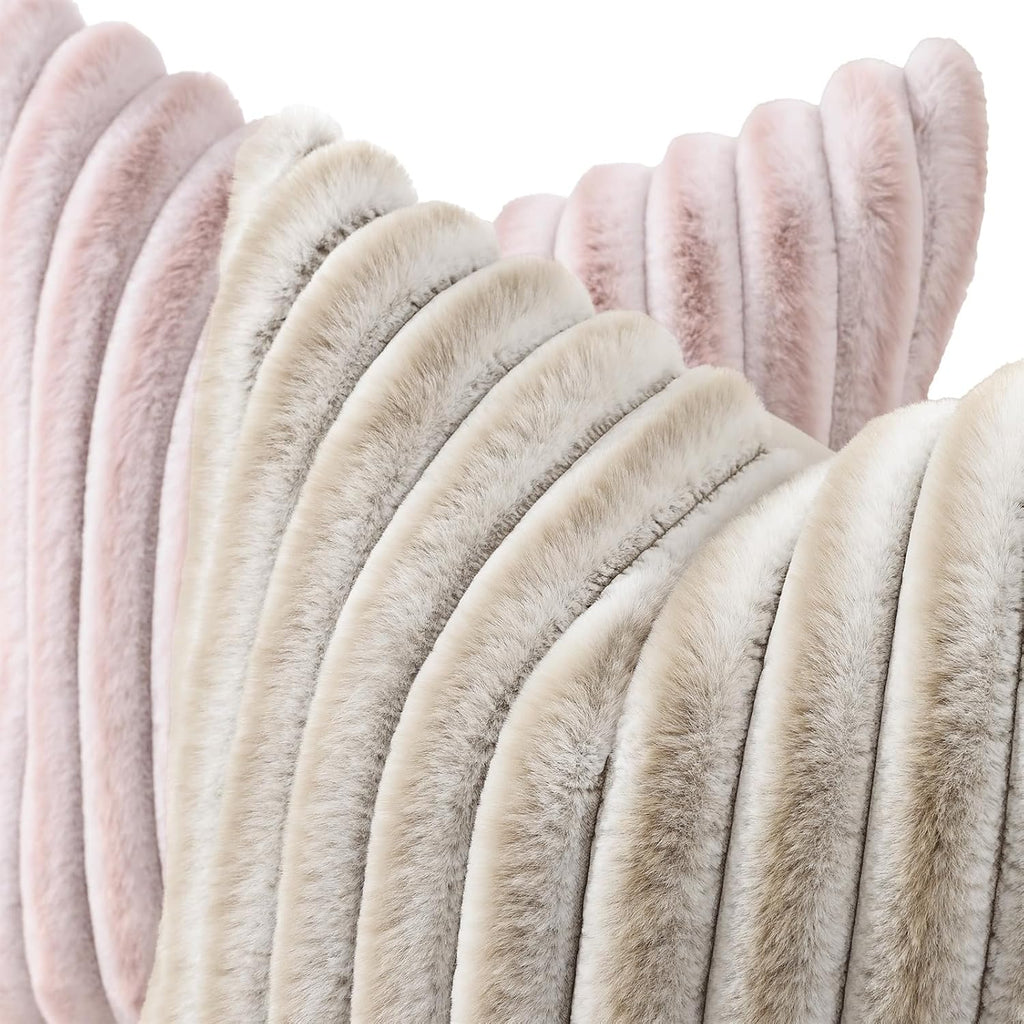 decorUhome Summer Cozy Faux Fur Throw Pillow Covers 20x20 Set of 2 Decorative Soft Plush Striped Modern Farmhouse Boho Couch Pillow Cases w…