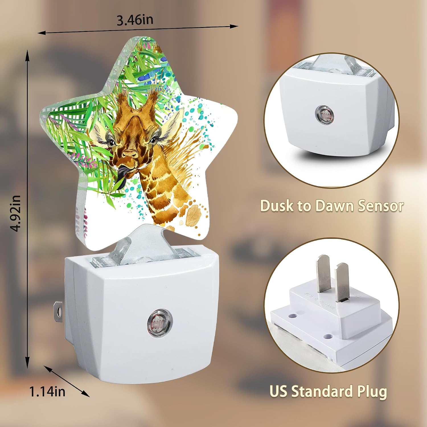Abstract Giraffe Night Lights Plug into Wall with Dusk to Dawn Sensor, Lamp for Bedroom Bathroom Hallway Nightlight for Women Girls