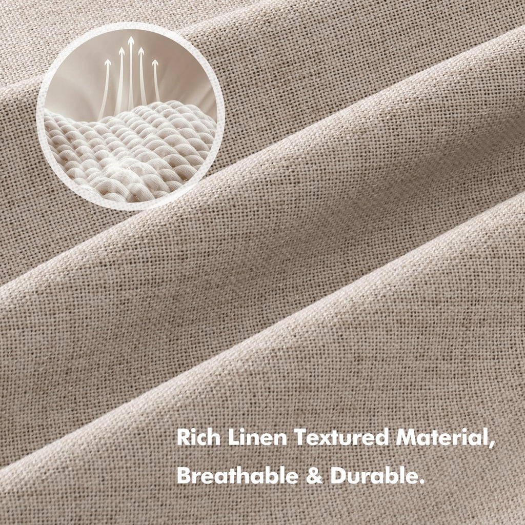 Miulee 100% Blackout Linen Curtains for Bedroom, Beige Solid Luxury Decor Thermal Insulation Room Darkening Drapes for Living Room Nursery…